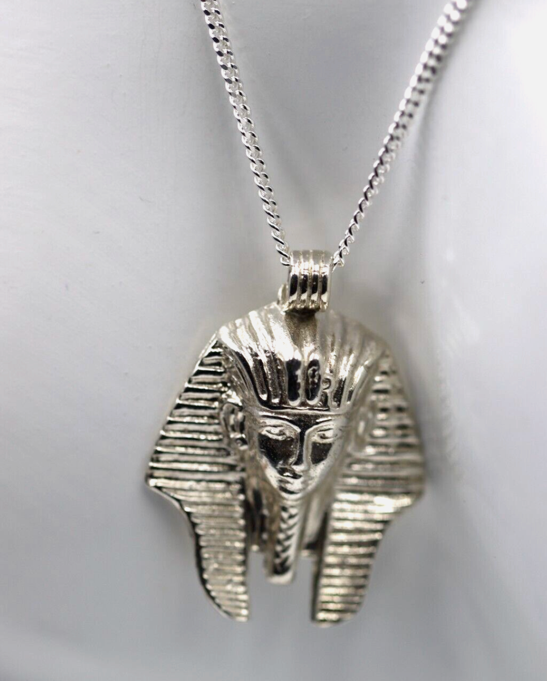 Genuine Sterling Silver 925 Large King Tutankhamun Charm / Pendant + Sterling Silver Chain