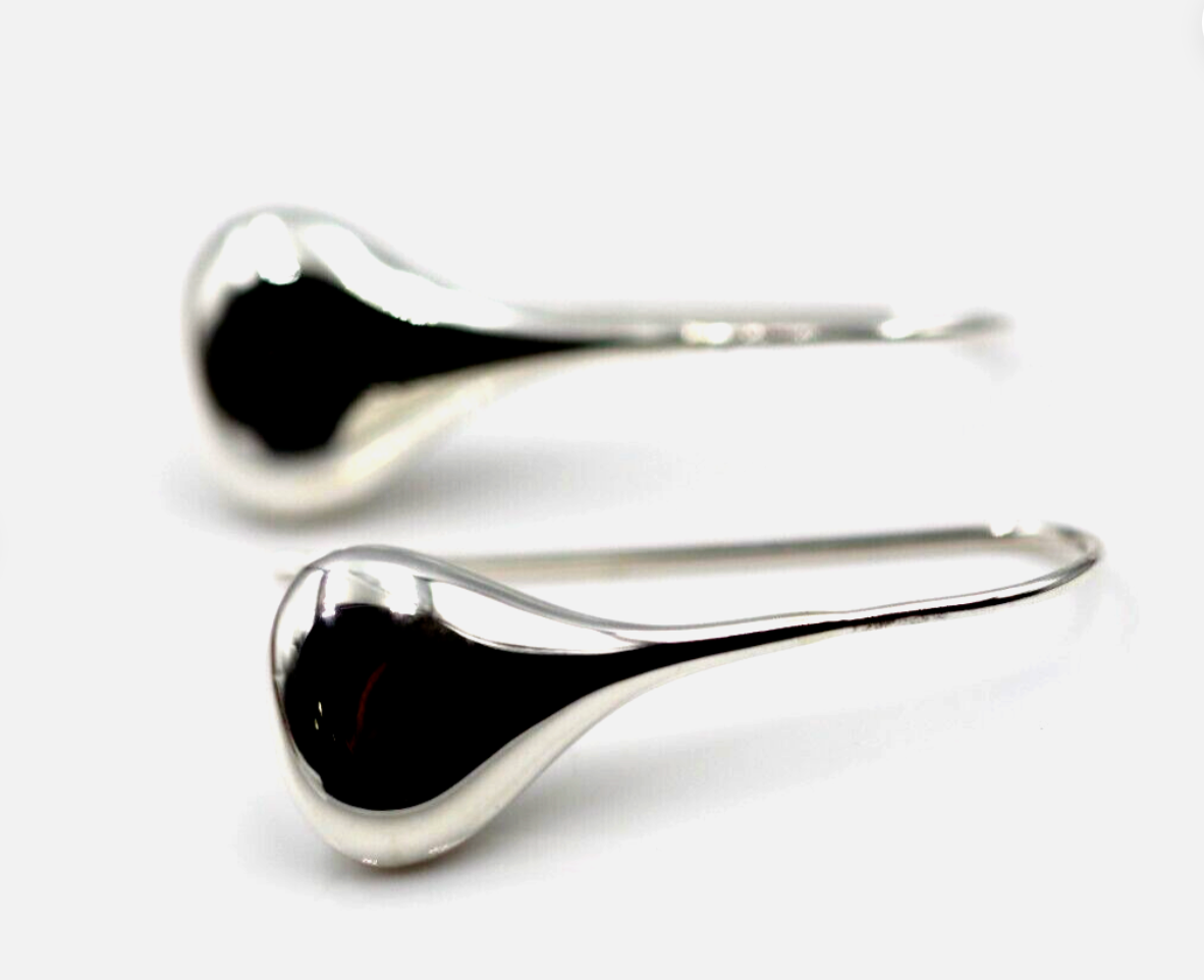 Genuine 925 Sterling Silver Wide Teardrop Tear Drop Hook Earrings