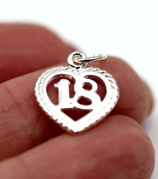 Genuine New Sterling Silver 925 18th Heart  Pendant or Charm