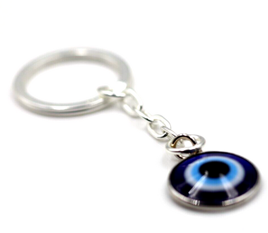 Genuine Sterling Silver 925 Key Ring Keyring with Chain + 20mm Evil Eye