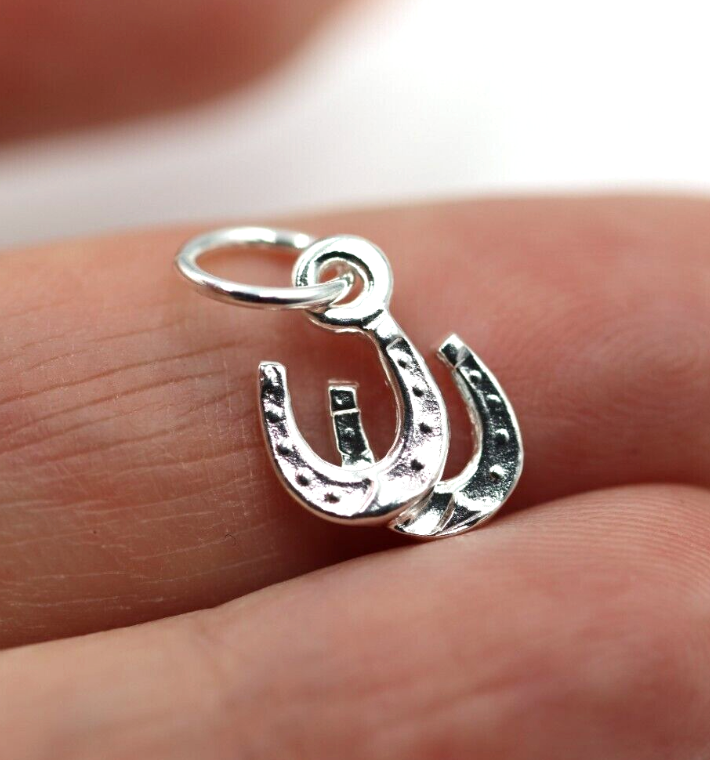 Sterling Silver Lucky Horse Shoe Double Horseshoe Charm with jump ring