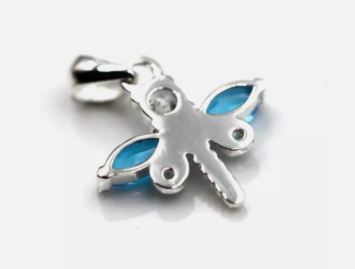 Small Sterling Silver 925 Blue Topaz Dragonfly Pendant Charm