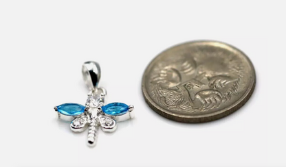 Small Sterling Silver 925 Blue Topaz Dragonfly Pendant Charm