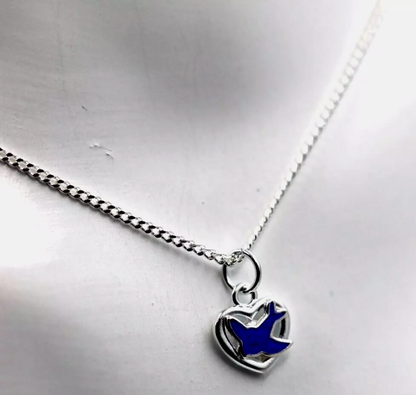 Sterling Silver Heart Enamel Blue Bird Pendant / Charm + 42cm Necklace-Free Post