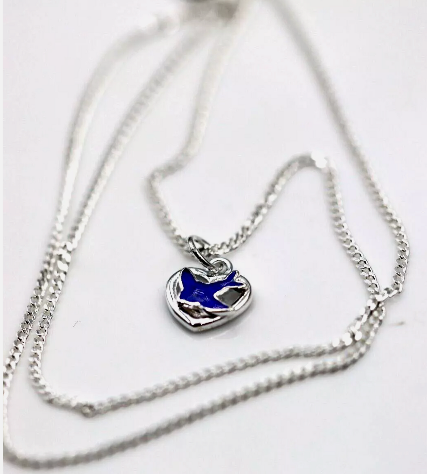 Sterling Silver Heart Enamel Blue Bird Pendant / Charm + 42cm Necklace-Free Post