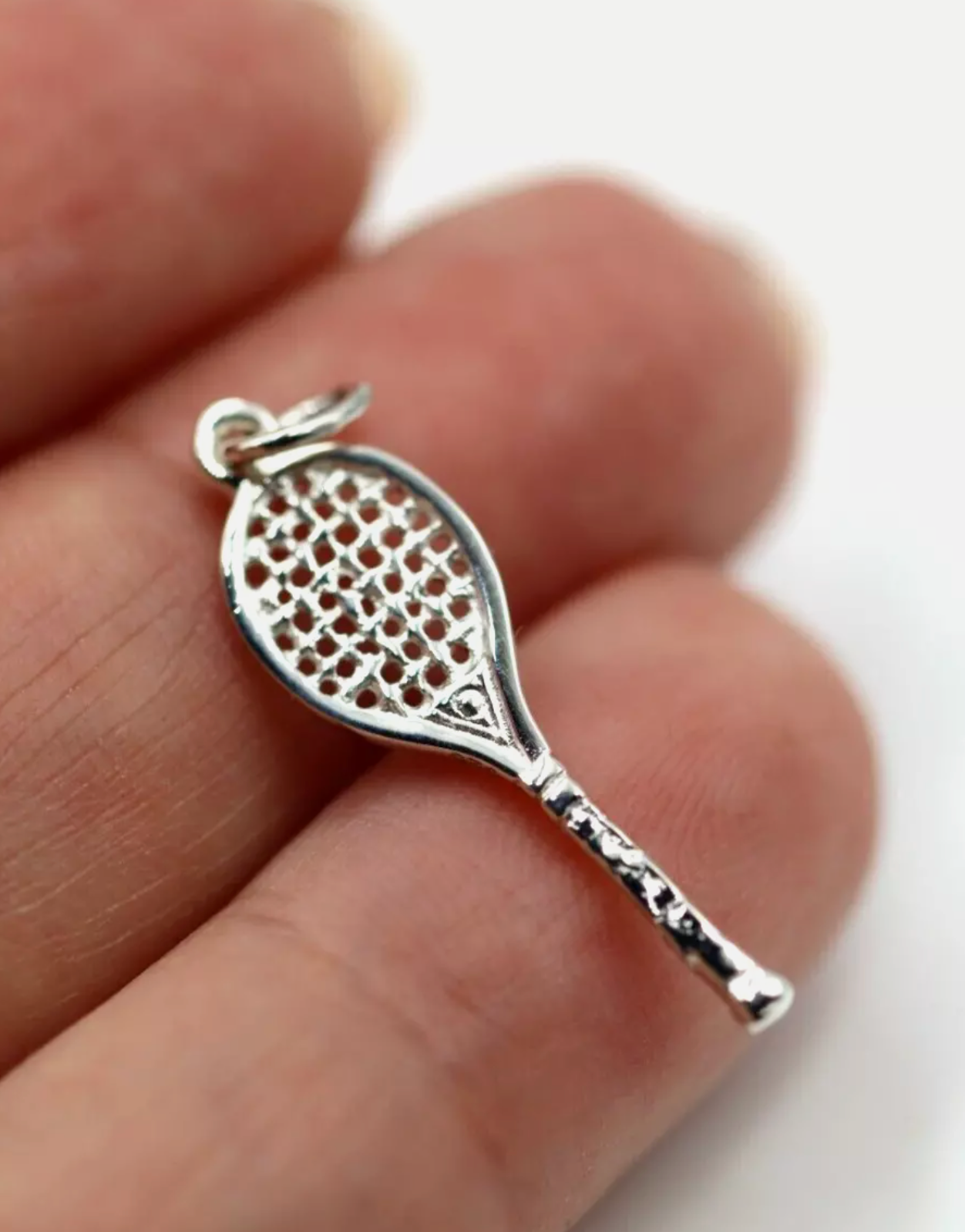 Sterling Silver 925 Small Tennis Racquet Court Sport Pendant / Charm