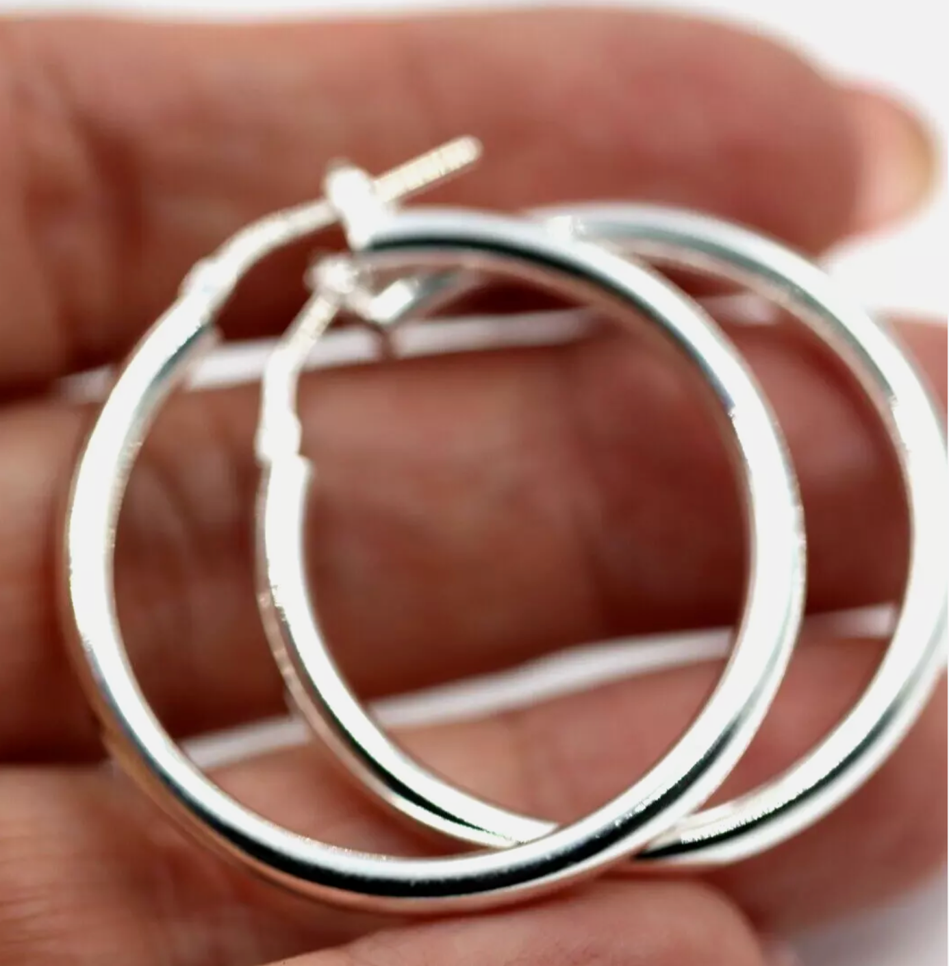 Sterling Silver 925 35mm Large Round 3mm tube Plain Hoop Earrings