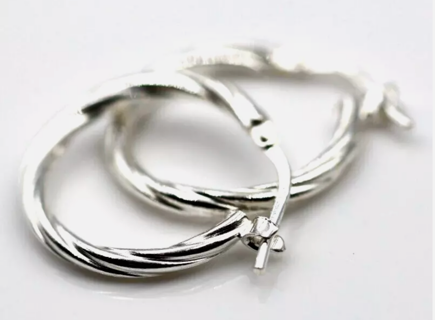 Genuine Sterling Silver 925 Twist Hoops Earrings Plain 19mm