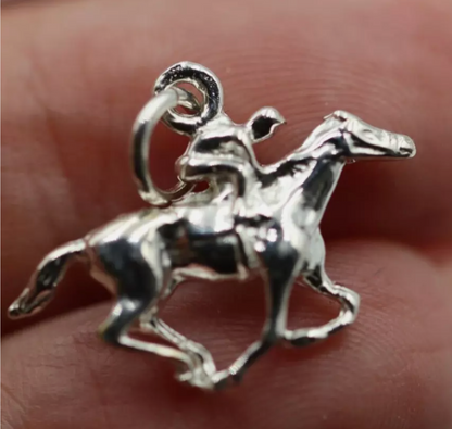 Genuine Sterling Silver 925 3D Horse & Jockey Charm / Pendant