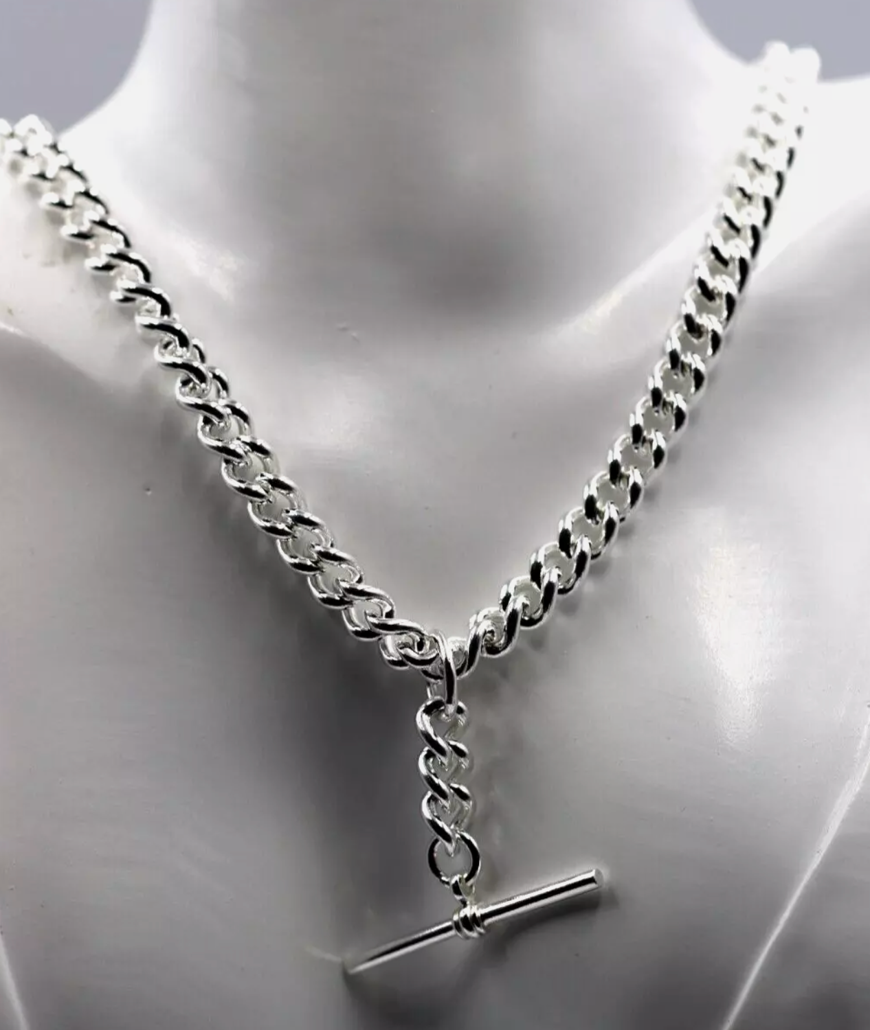 Sterling Silver 925 Heavy Kerb Curb Chain Necklace 50cm 71.2grams T-Bar