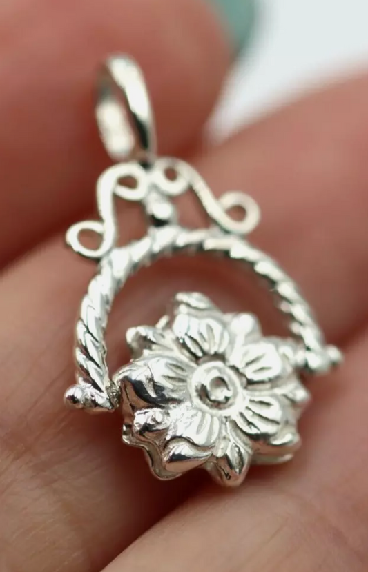 Genuine New Fancy Sterling Silver 925 Flower Spinner Pendant