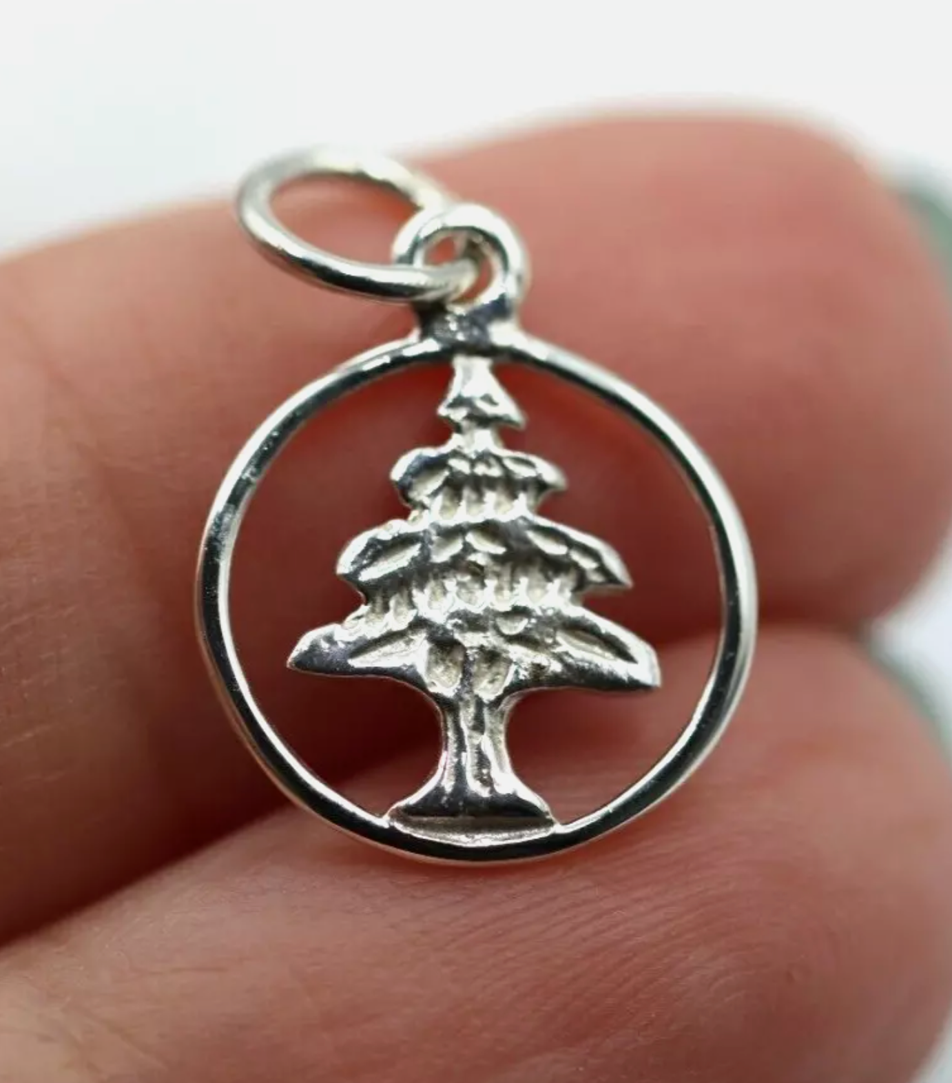 Sterling Silver 925 Small Cedar Tree of Lebanon Pendant / Charm