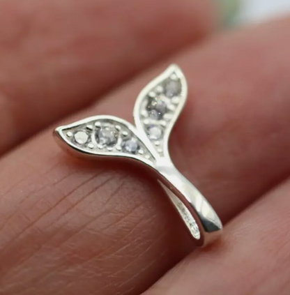 Genuine Sterling Silver 925 Small Whale Tail Solid CZ Pendant Charm