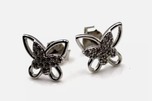 Kaedesigns Sterling Silver 925 CZ Butterfly Stud Earrings