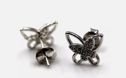 Kaedesigns Sterling Silver 925 CZ Butterfly Stud Earrings