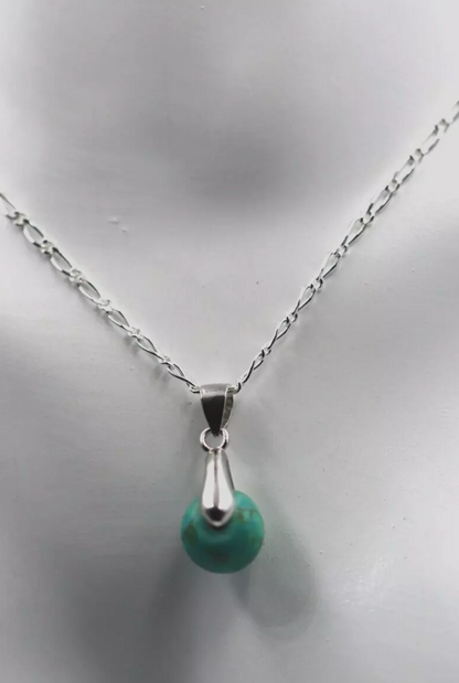 Sterling Silver 925 50cm Necklace Green Turquoise 10mm Spinner Pendant