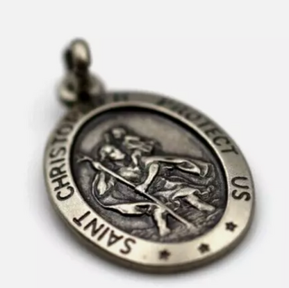 Sterling Silver 925 Oxidised St Christopher Pendant Charm Travel Saint