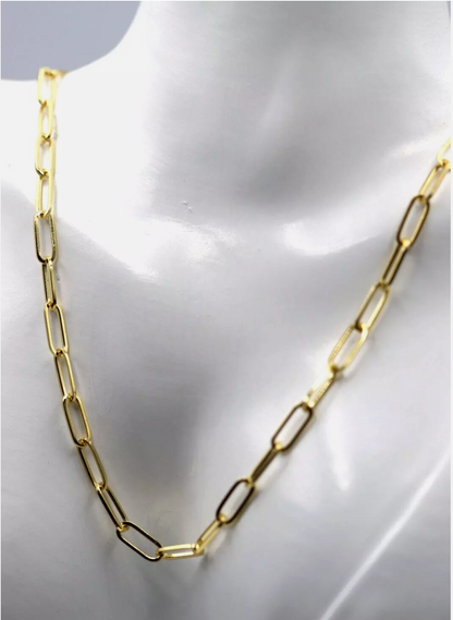 Genuine 9ct Yellow Gold Handmade Solid Paperclip Necklace Chain 50cm