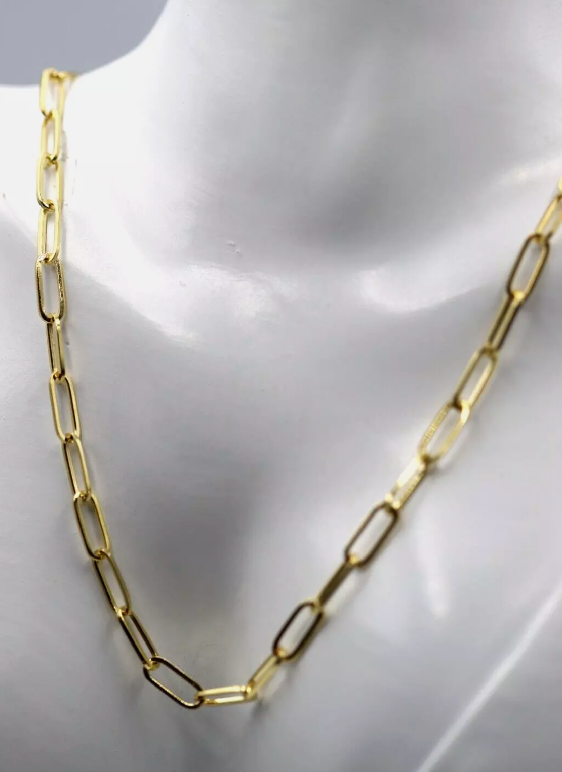 Genuine 9ct Yellow Gold Handmade Solid Paperclip Necklace Chain 50cm