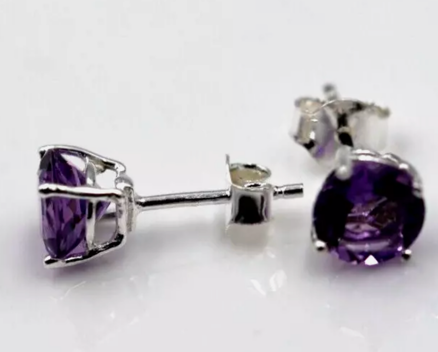 Genuine Sterling Silver 925 7mm Natural Amethyst Stud Earrings