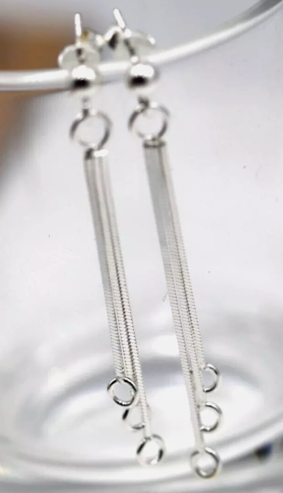 Sterling Silver 925 Stud Post Earring with Dangles 4mm Ball