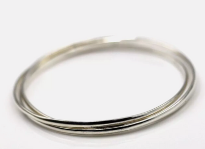 Sterling Silver Three-Ring Interlocking Bangle Bracelet 65mm inside diameter