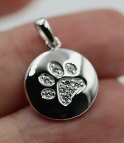 Sterling Silver 925 CZ-Set Round Dog Paw Print Pendant