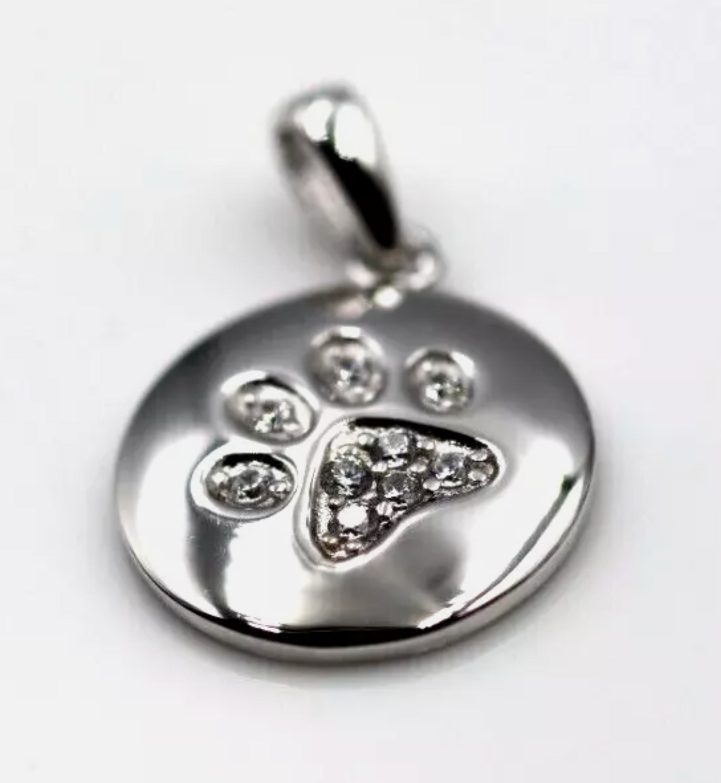 Sterling Silver 925 CZ-Set Round Dog Paw Print Pendant