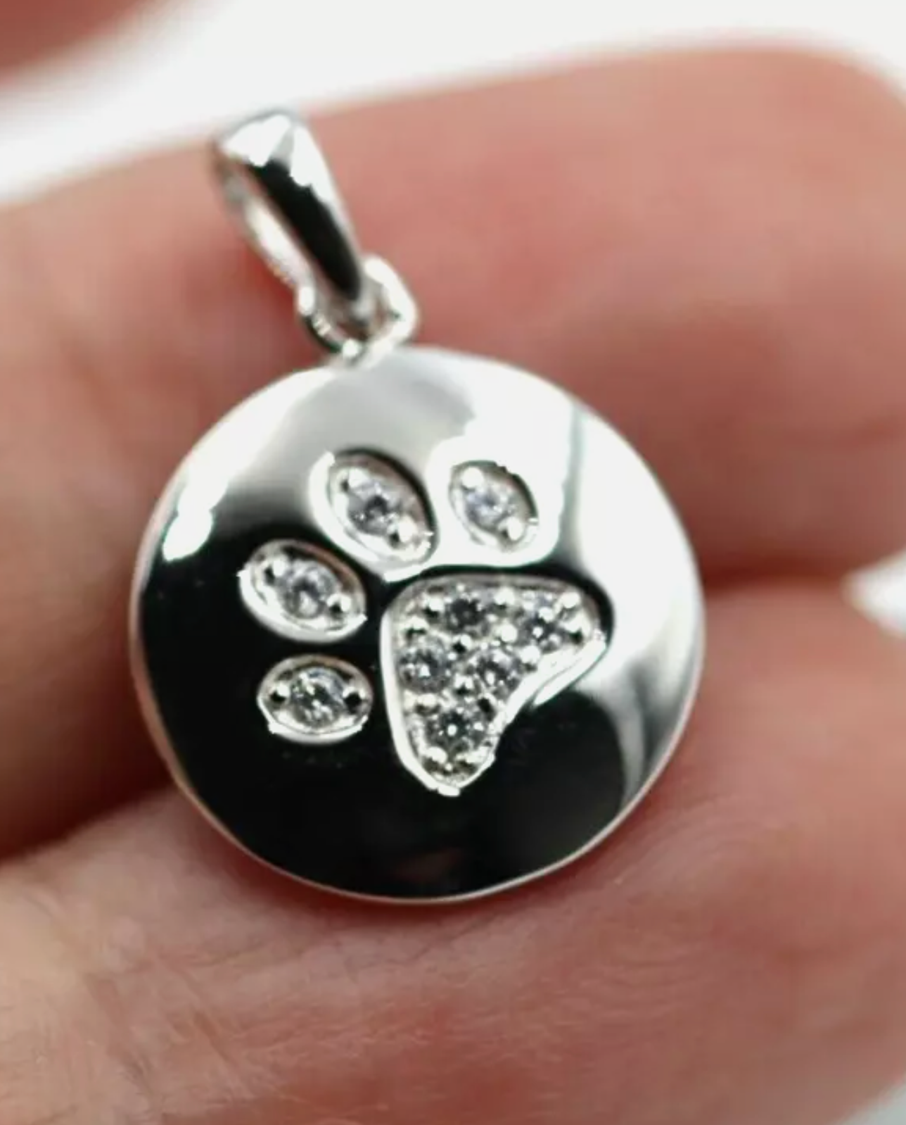 Sterling Silver 925 CZ-Set Round Dog Paw Print Pendant