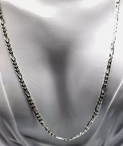 Sterling Silver 925 Bevelled Figaro Diamond Cut Chain 70cm Necklace