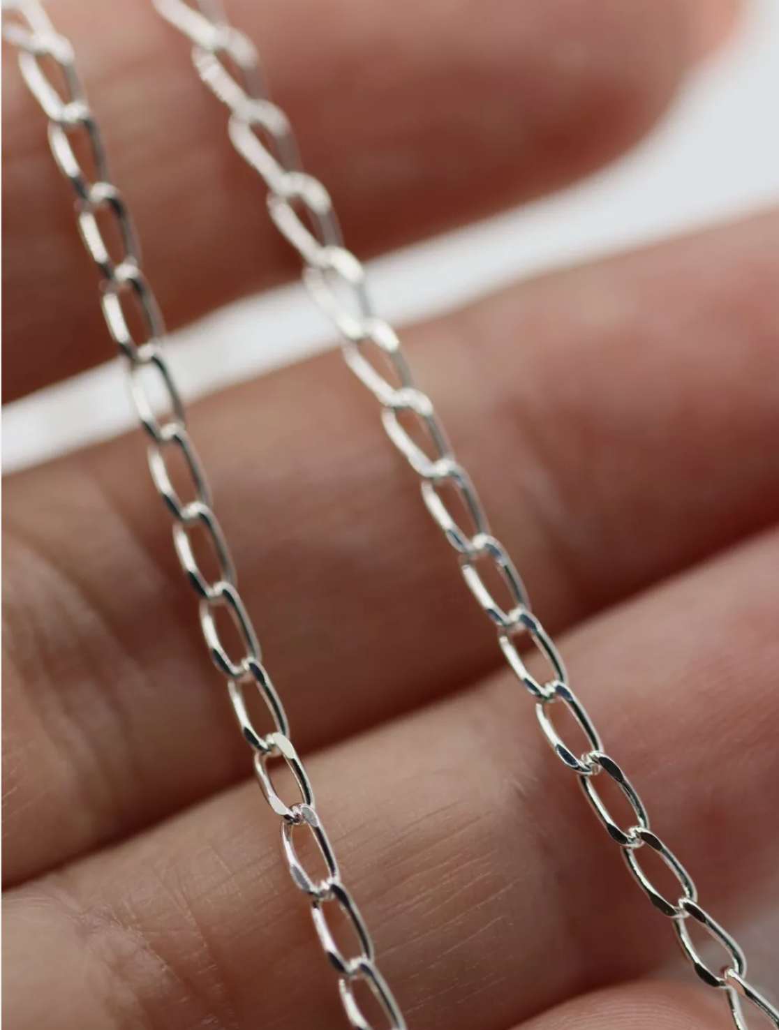 Sterling Silver Long Link Curb Diamond Cut Chain Necklace 45cm, 50cm or 55cm 2.1mm Wide