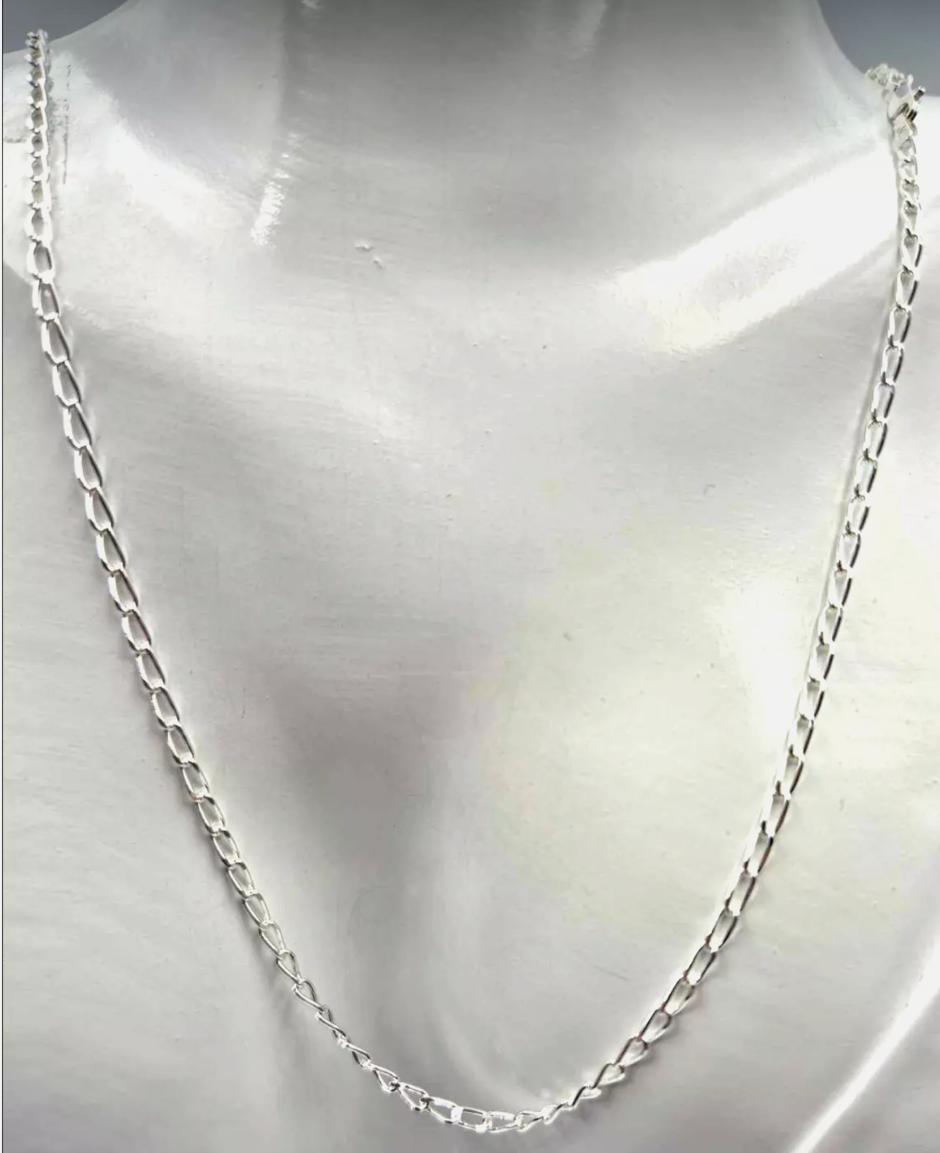 Sterling Silver Long Link Curb Diamond Cut Chain Necklace 45cm, 50cm or 55cm 2.1mm Wide