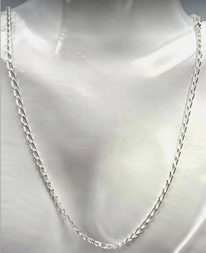 Sterling Silver Long Link Curb Diamond Cut Chain Necklace 45cm, 50cm or 55cm 2.1mm Wide