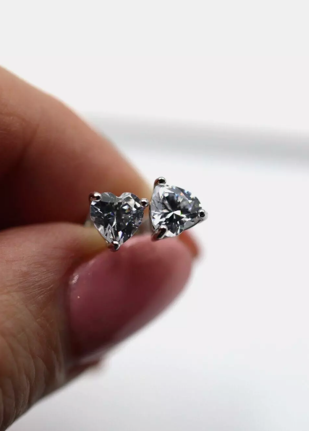 Sterling Silver 925 Cubic Zirconia 6mm Heart Set Cut Studs Earrings