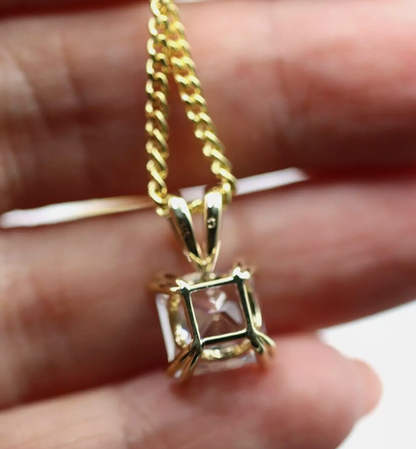 Genuine 9ct Yellow Gold White Cubic Zirconia Square Pendant + Sterling Silver Triple Gold Plated Chain