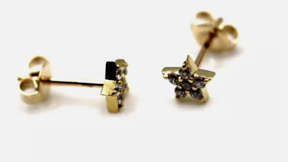 Genuine 9ct 9kt Yellow Gold Cubic Zirconia Star Stud Earrings