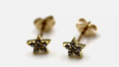 Genuine 9ct 9kt Yellow Gold Cubic Zirconia Star Stud Earrings