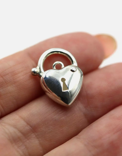 Sterling Silver 925 Bubble Heart Small Padlock Pendant 13.5mm