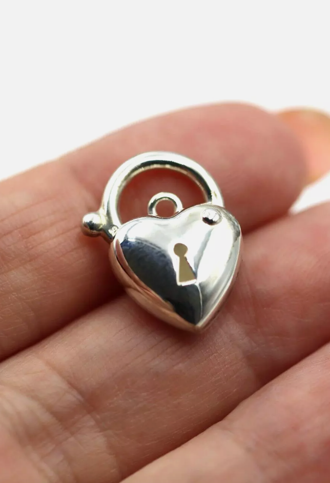 Sterling Silver 925 Bubble Heart Small Padlock Pendant 13.5mm