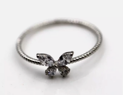 Size R Sterling Silver 925 Cubic Zirconia Butterfly Twist Band Ring