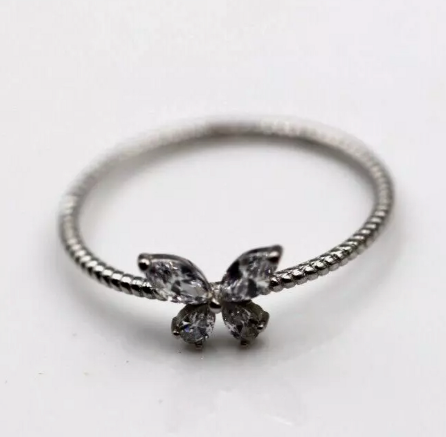 Size R Sterling Silver 925 Cubic Zirconia Butterfly Twist Band Ring