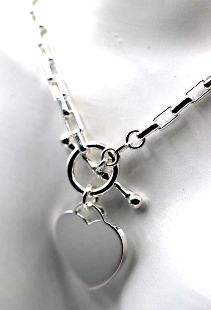 Genuine 45cm, 50cm or 55cm Sterling Silver 925 Cable Link With T-Bar And Heart Necklace (Copy)