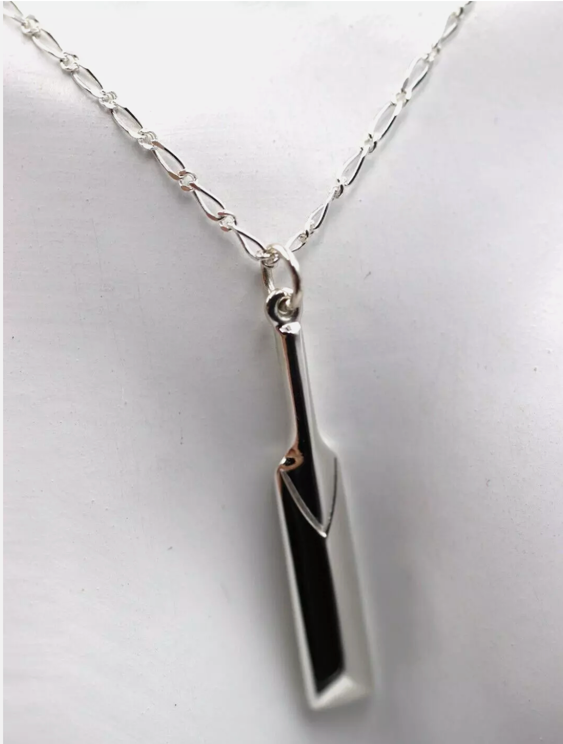 Large Sterling Silver Solid Cricket Bat Pendant / Charm + Figaro Necklace Chain