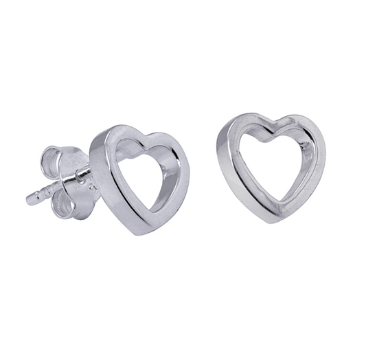 Genuine Sterling Silver 925 8mm Open Heart Studs Stud Earrings