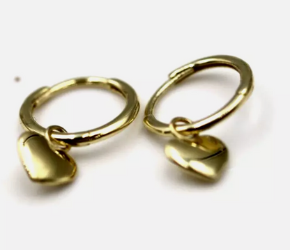 Genuine 9ct 375 Yellow Gold Hoop Small Huggies Heart Earrings