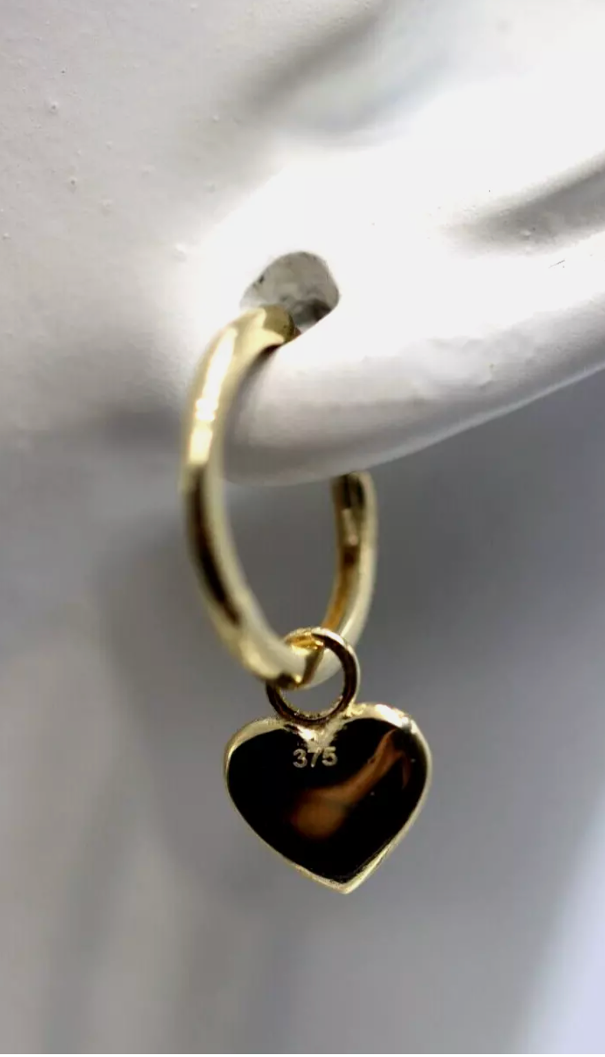 Genuine 9ct 375 Yellow Gold Hoop Small Huggies Heart Earrings