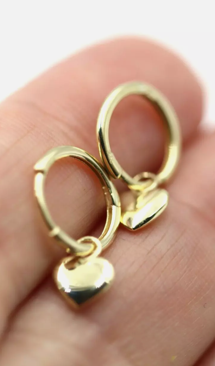 Genuine 9ct 375 Yellow Gold Hoop Small Huggies Heart Earrings