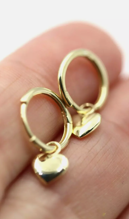 Genuine 9ct 375 Yellow Gold Hoop Small Huggies Heart Earrings