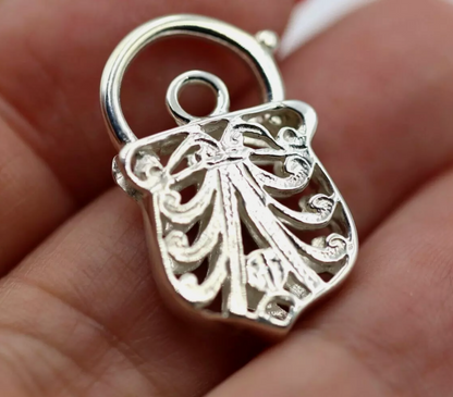 Genuine Sterling Silver Filigree 925 Fancy Filigree Padlock Pendant