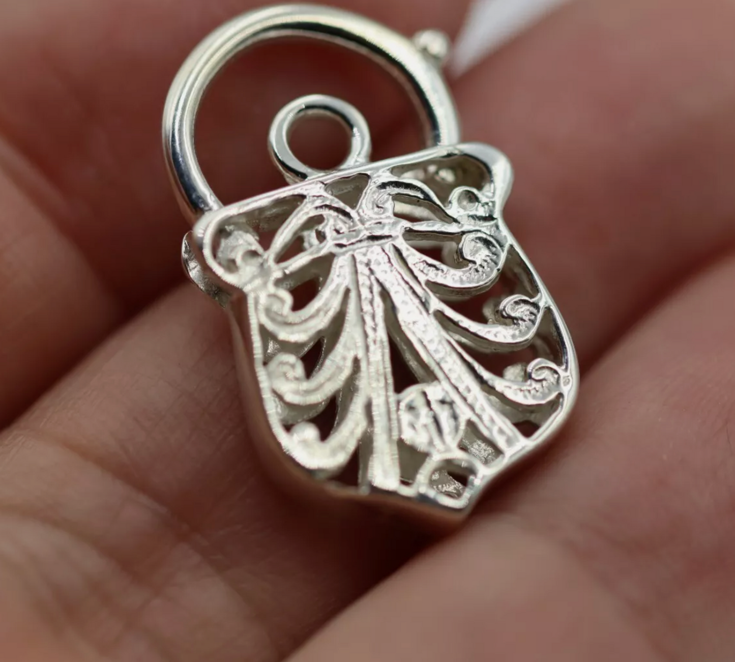 Genuine Sterling Silver Filigree 925 Fancy Filigree Padlock Pendant